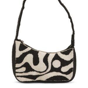 BNWT Hand-Beaded Shoulder Bag | Black & Cream Abstract Swirl Print